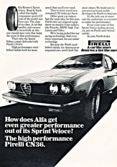Alfa Romeo Sprint Veloce on PIRELLI 185/70 VR 14 CINTURATO™ CN36 Tires